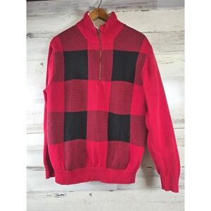 Weatherproof‎ Vintage Quarter Zip Sweater Mens Large Red Buffalo Plaid